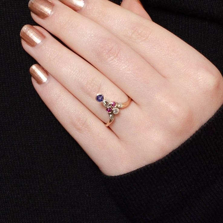 Antique Ruby, Sapphire and Diamond Tiara Ring - Trademark Antiques
