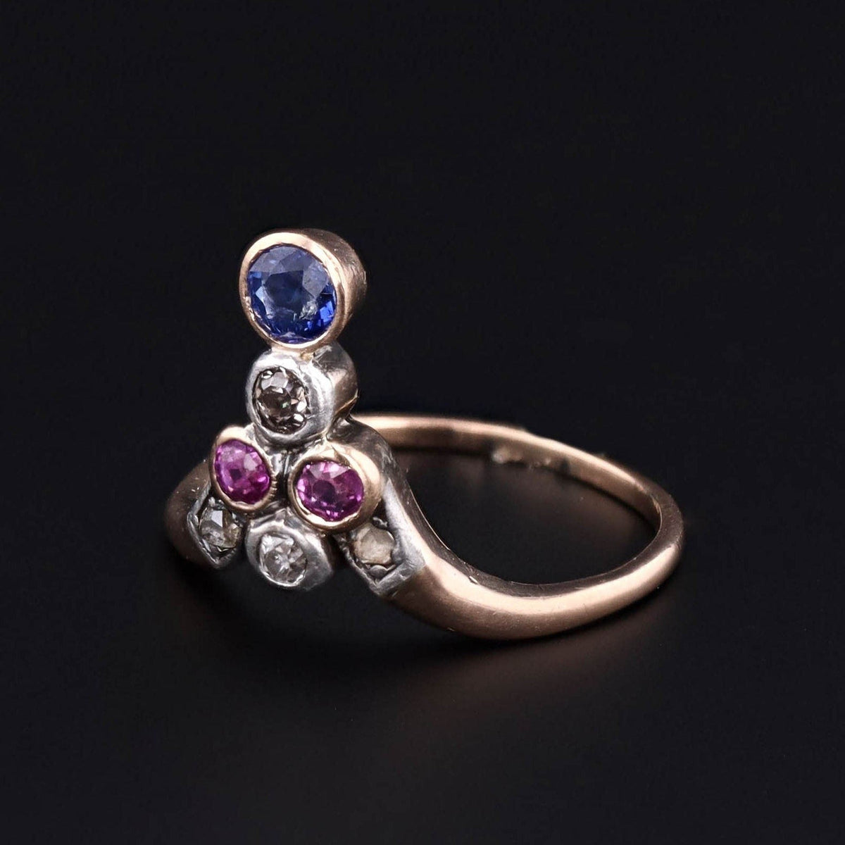 Antique Ruby, Sapphire and Diamond Tiara Ring - Trademark Antiques