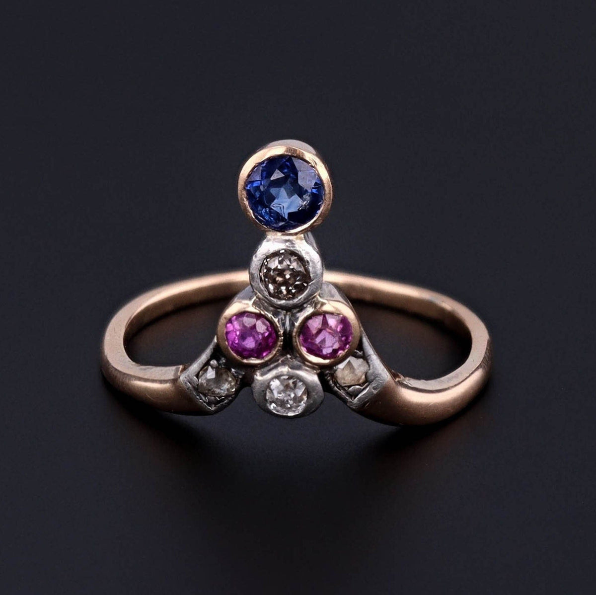 Antique Ruby, Sapphire and Diamond Tiara Ring - Trademark Antiques