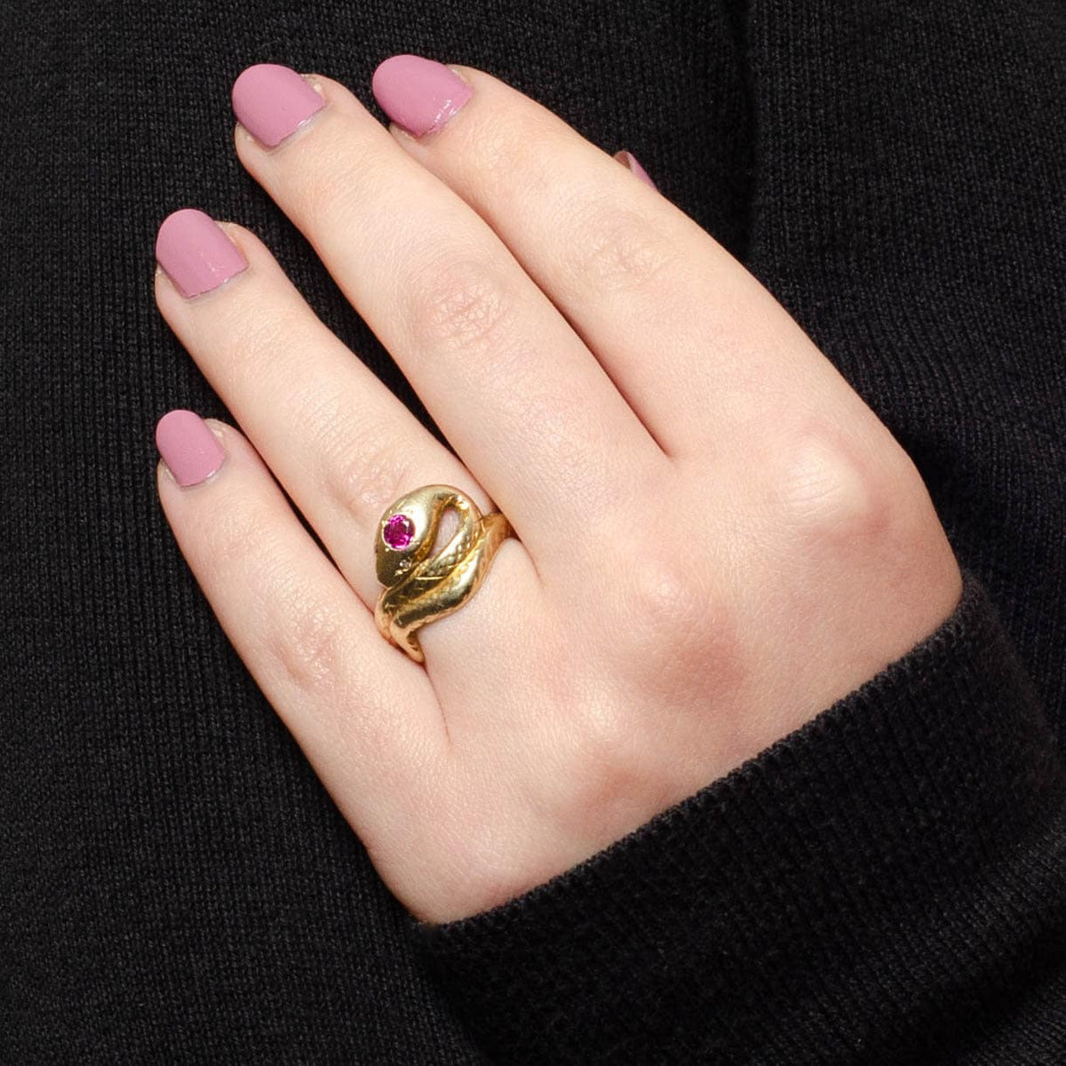 Antique Ruby Snake Ring of 14k Gold - Trademark Antiques