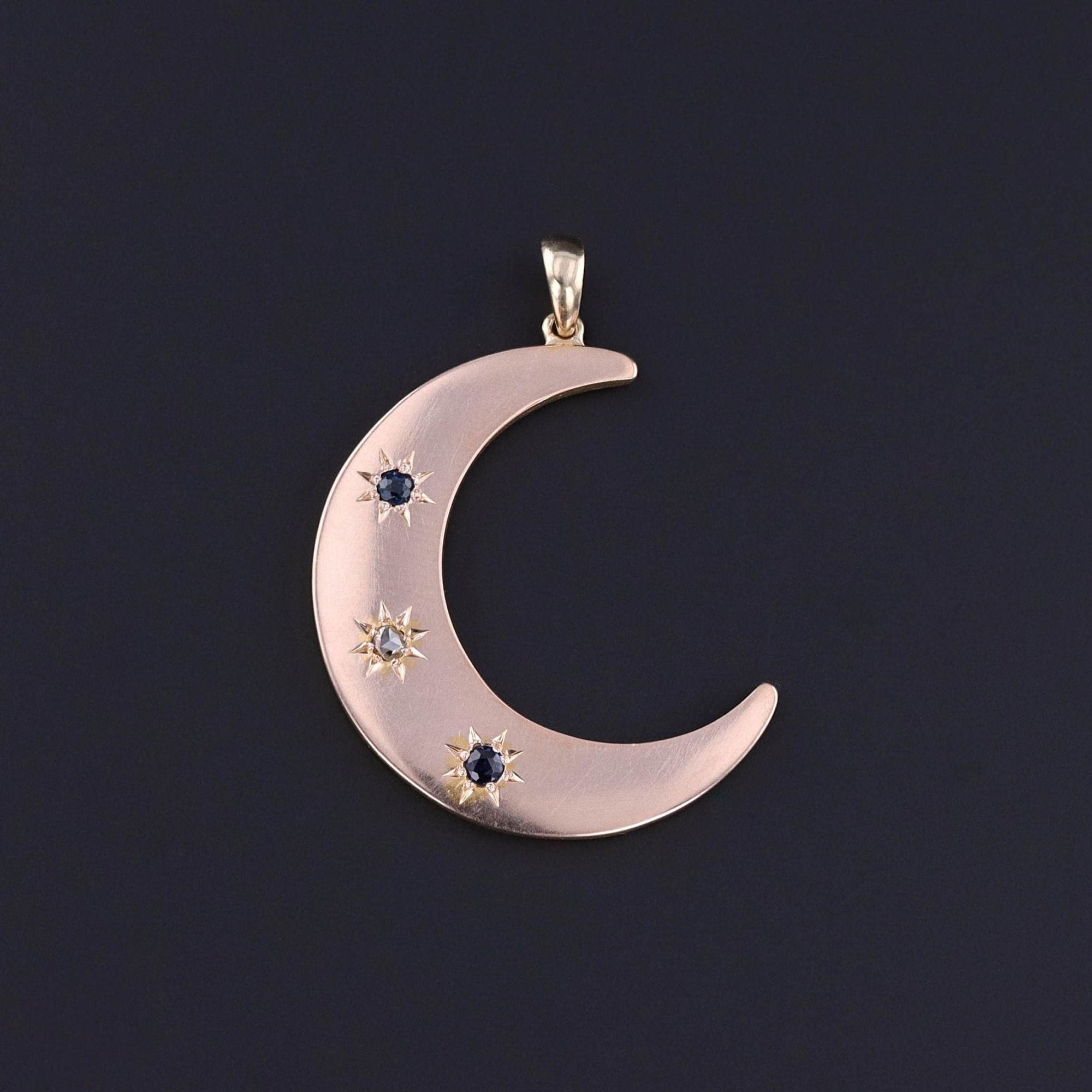 Antique Sapphire and Diamon Crescent Conversion Pendant of 18k Gold - Trademark Antiques