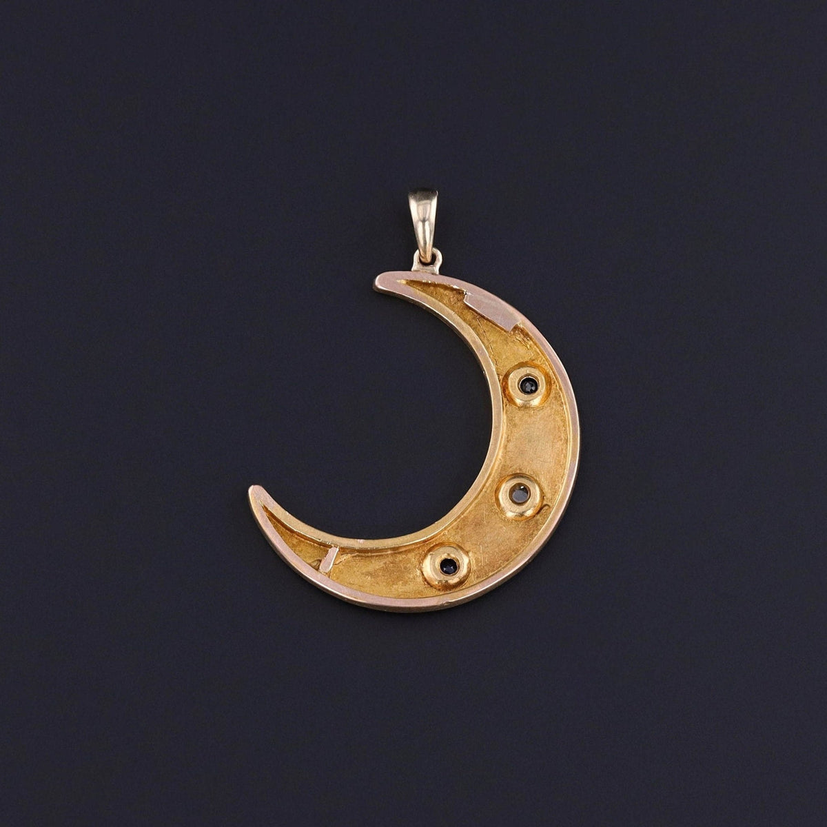 Antique Sapphire and Diamon Crescent Conversion Pendant of 18k Gold - Trademark Antiques