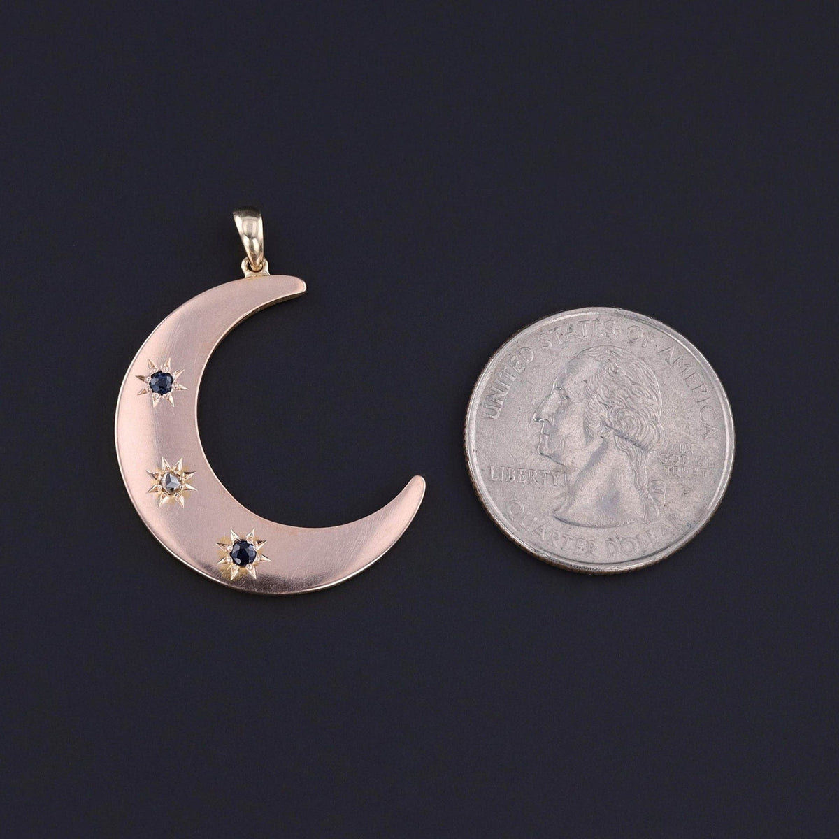 Antique Sapphire and Diamon Crescent Conversion Pendant of 18k Gold - Trademark Antiques