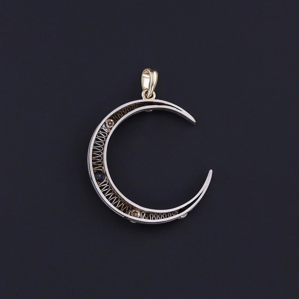 Antique Sapphire and Pearl Crescent Pendant - Trademark Antiques
