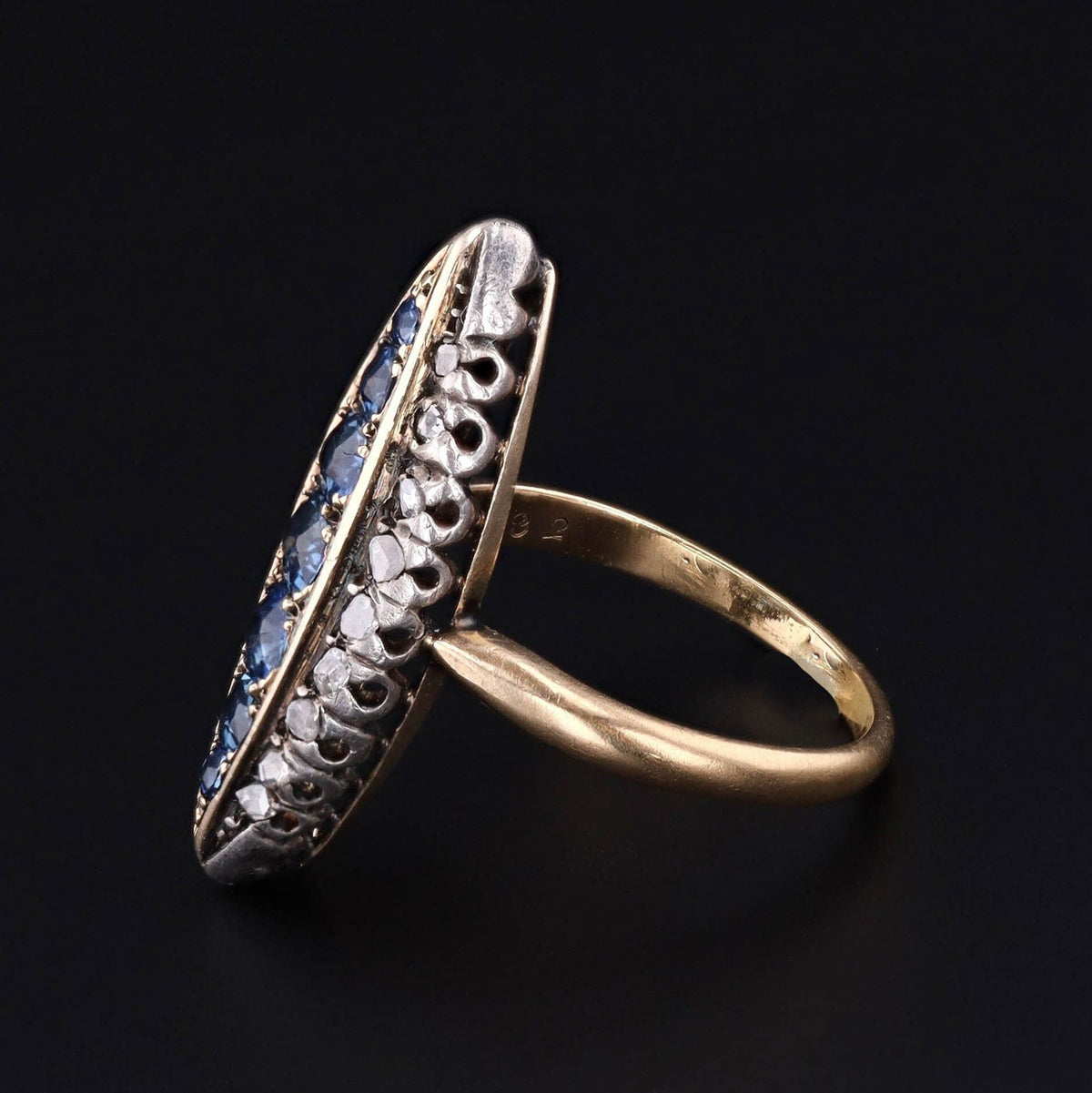 Antique Sapphire Diamond Navette Ring of 14k Gold - Trademark Antiques