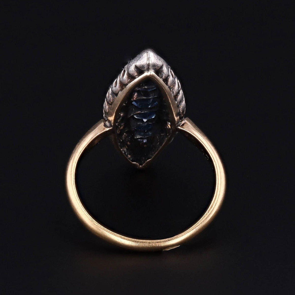 Antique Sapphire Diamond Navette Ring of 14k Gold - Trademark Antiques