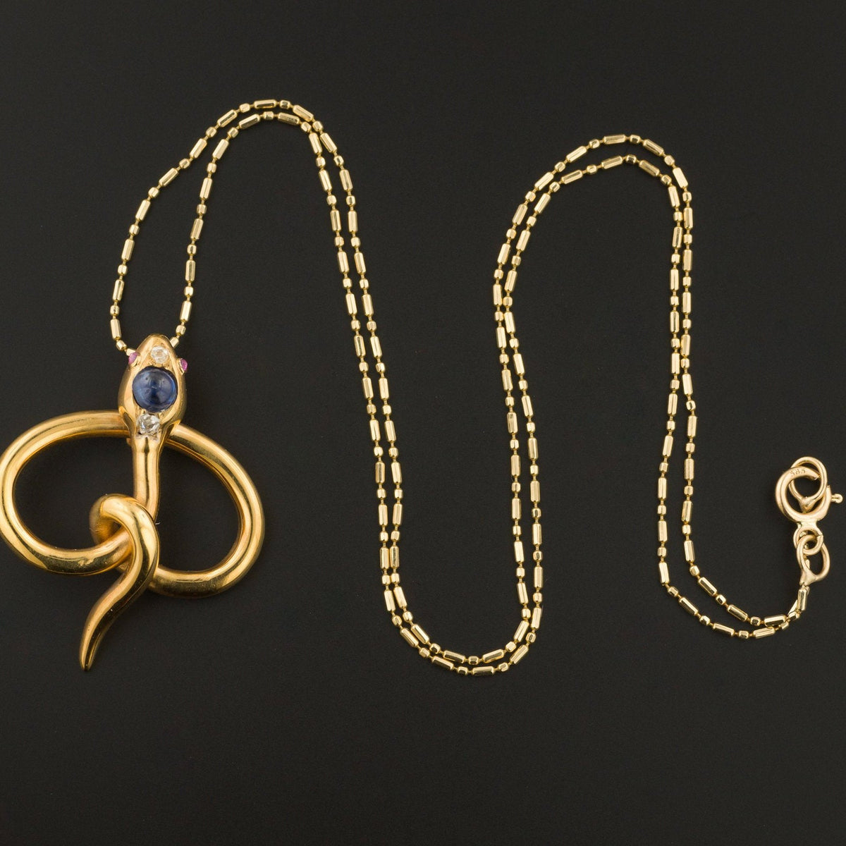 Antique Sapphire &amp; Diamond Snake Pendant | 18k Gold Pin Conversion Pendant - Trademark Antiques