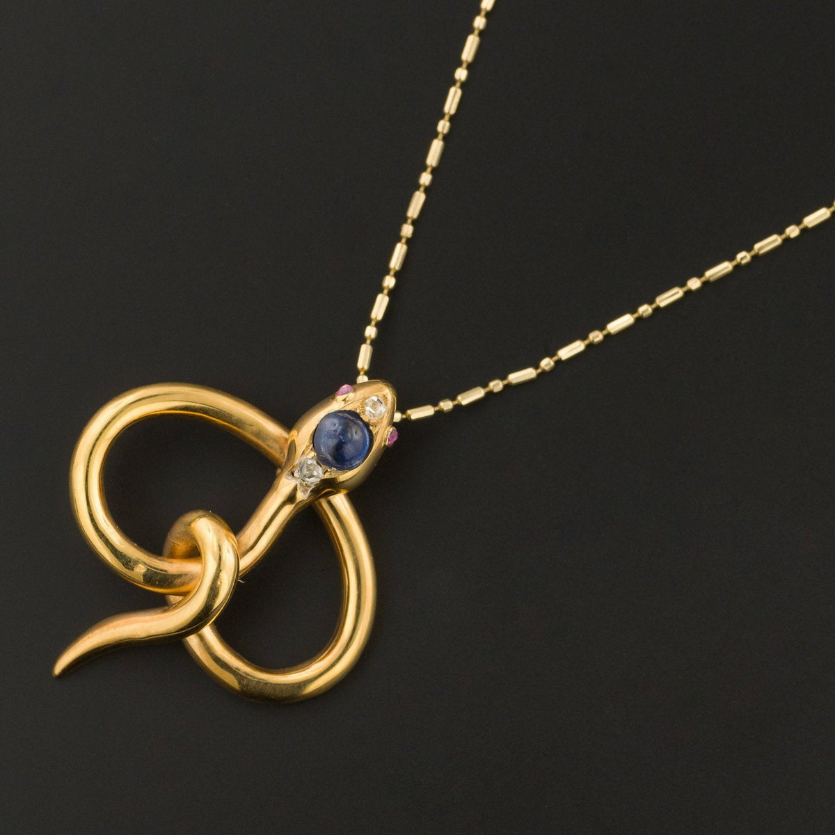 Antique Sapphire &amp; Diamond Snake Pendant | 18k Gold Pin Conversion Pendant - Trademark Antiques