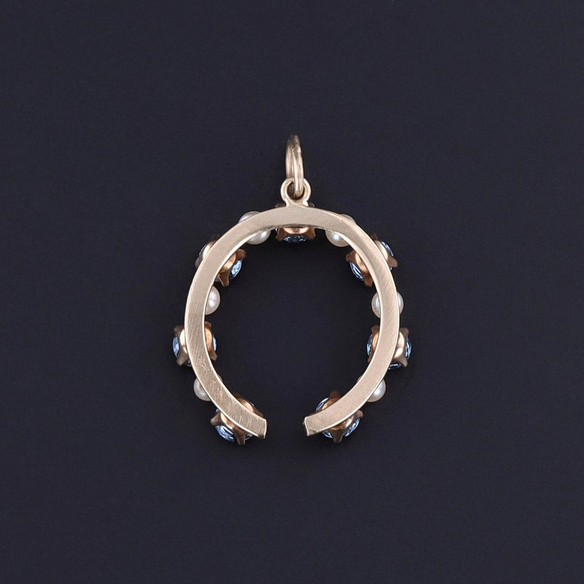 Antique Sapphire &amp; Pearl Horseshoe Pendant of 14k Gold - Trademark Antiques
