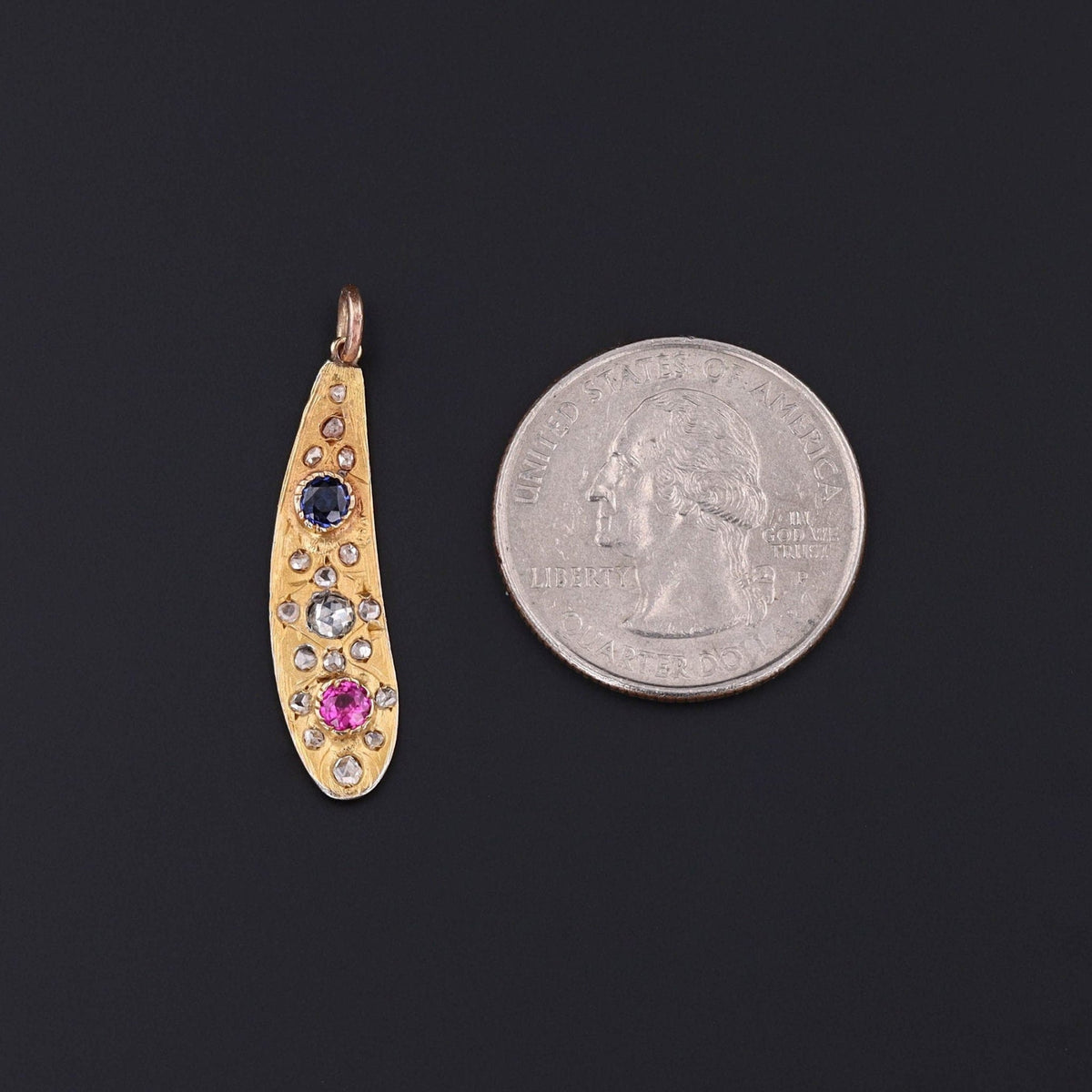 Antique Sapphire, Ruby and Diamond Pendant of 14k Gold - Trademark Antiques