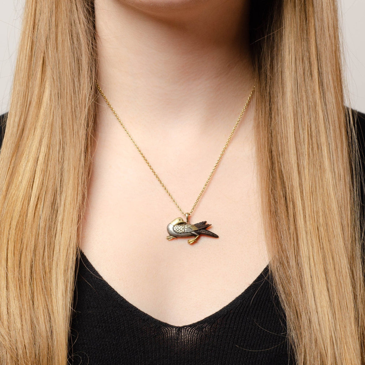 Antique Shakudo Bird Pendant of 14k Gold - Trademark Antiques