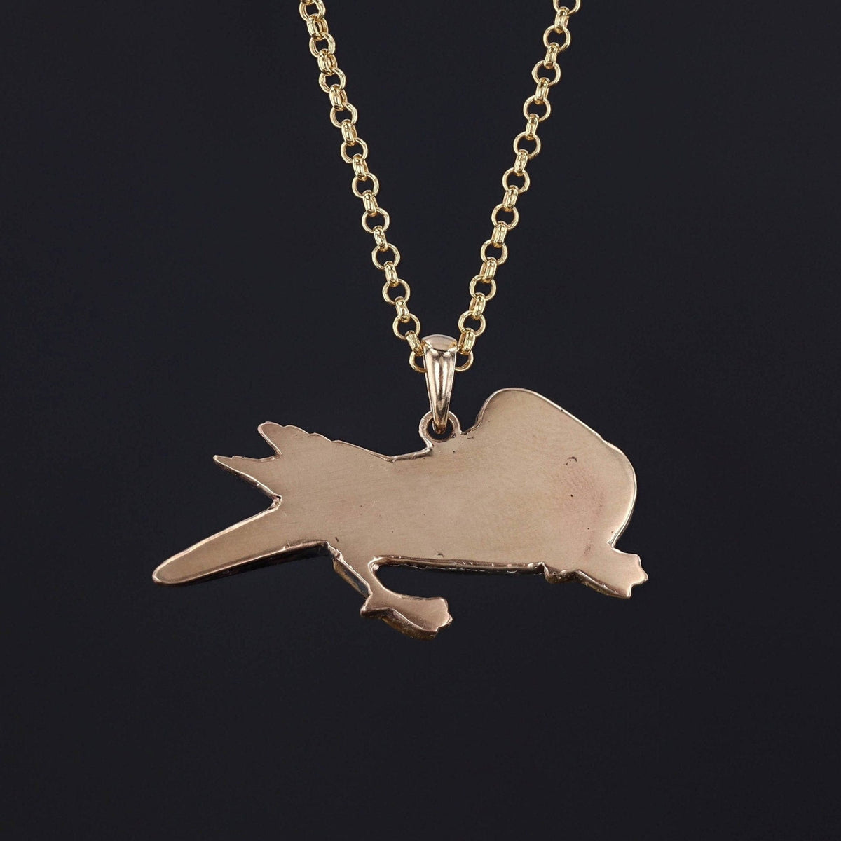 Antique Shakudo Bird Pendant of 14k Gold - Trademark Antiques