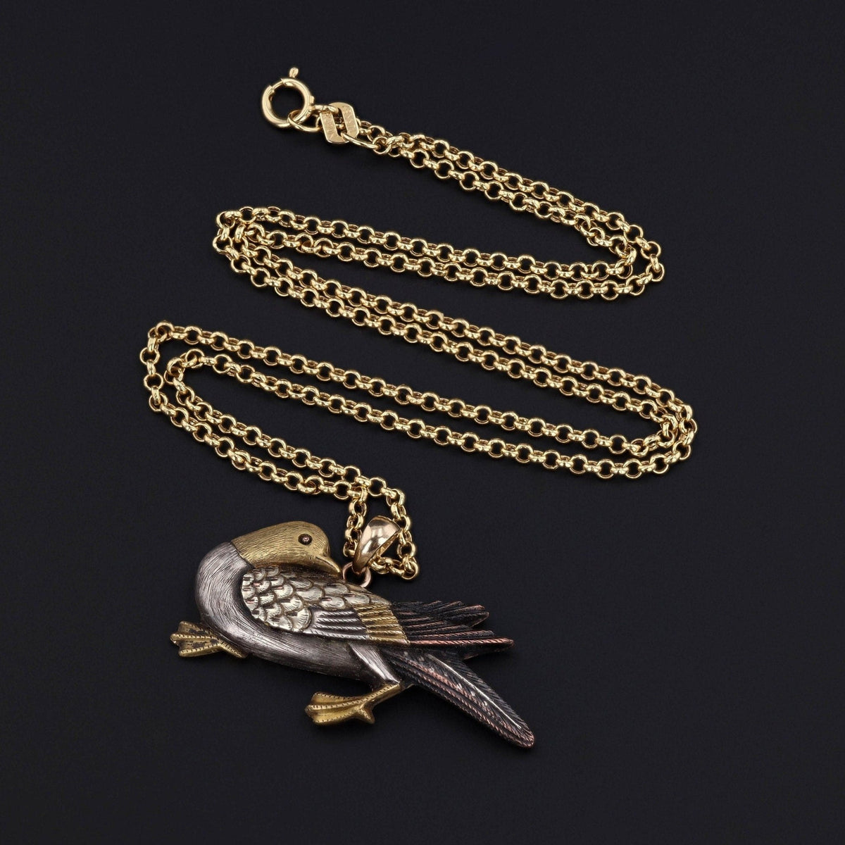 Antique Shakudo Bird Pendant of 14k Gold - Trademark Antiques