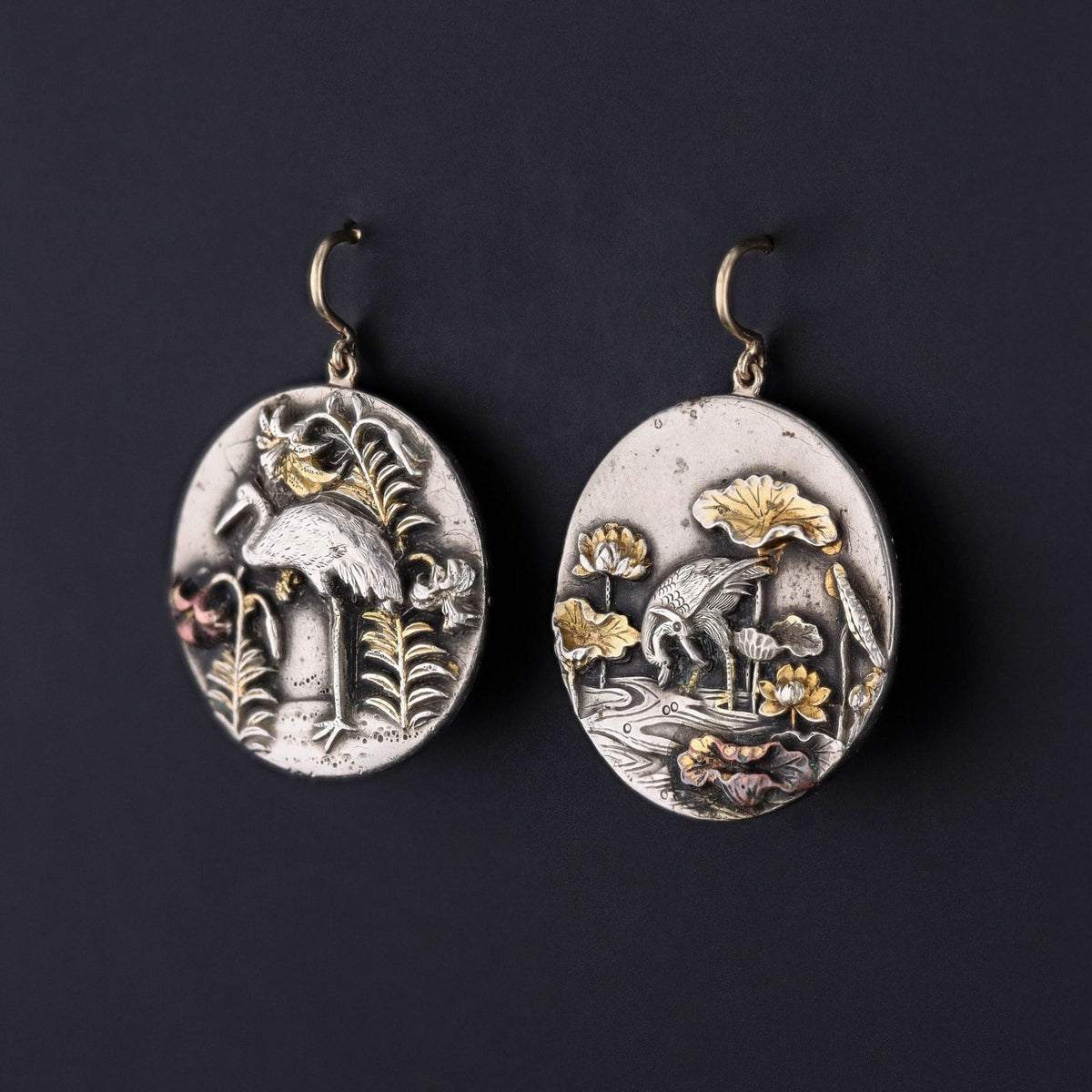 Antique Shakudo Conversion Earrings - Trademark Antiques
