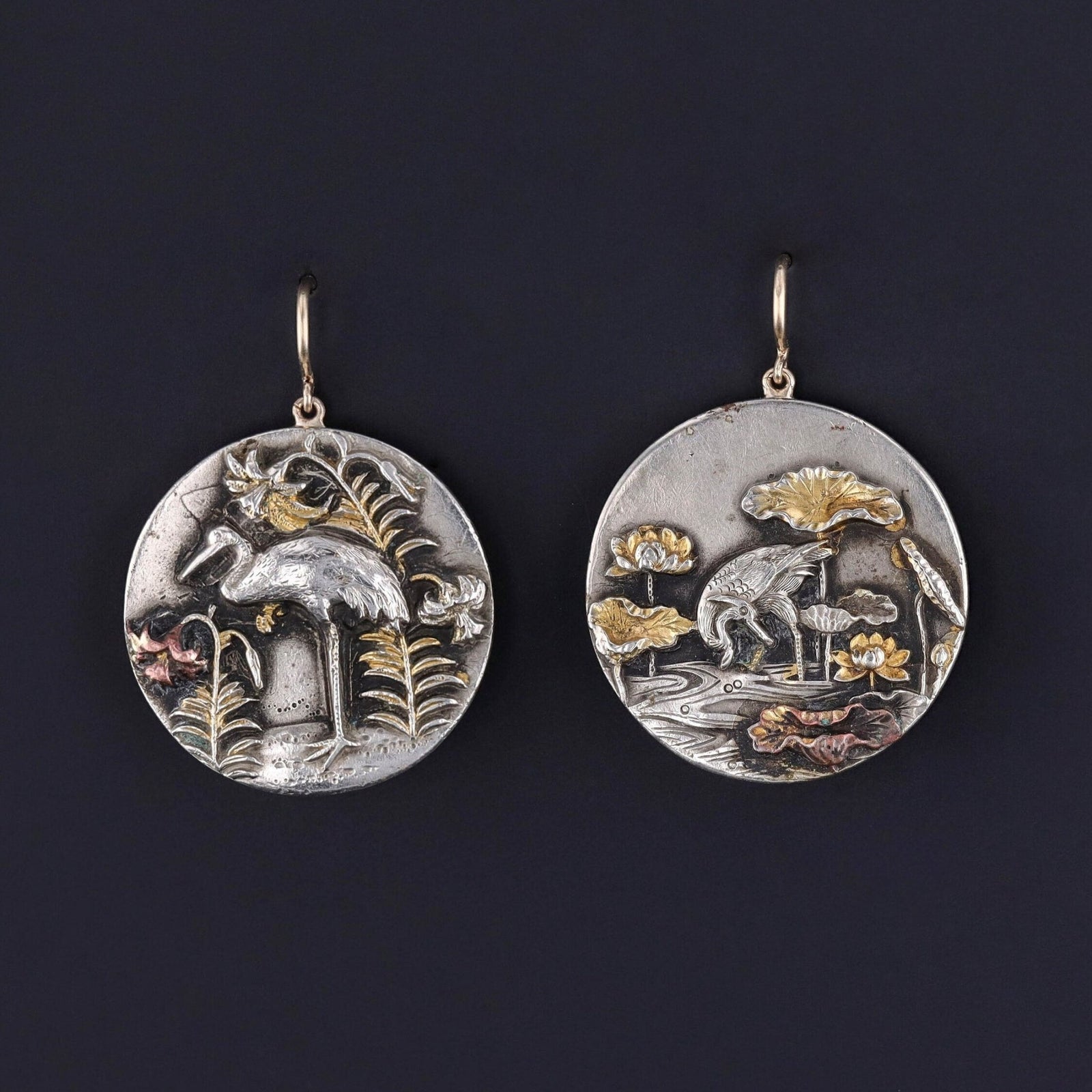 Antique Shakudo Conversion Earrings - Trademark Antiques