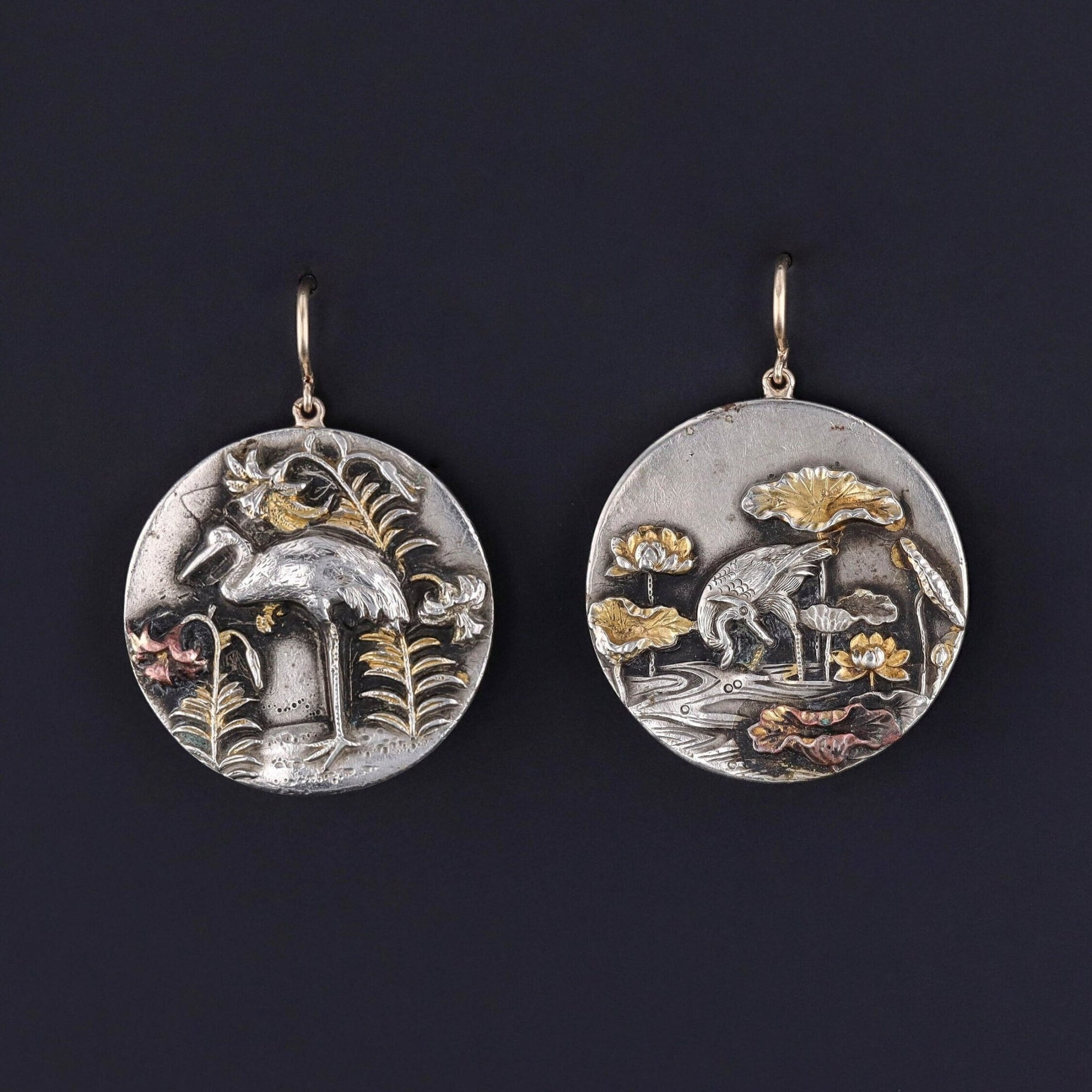 Antique Shakudo Conversion Earrings - Trademark Antiques