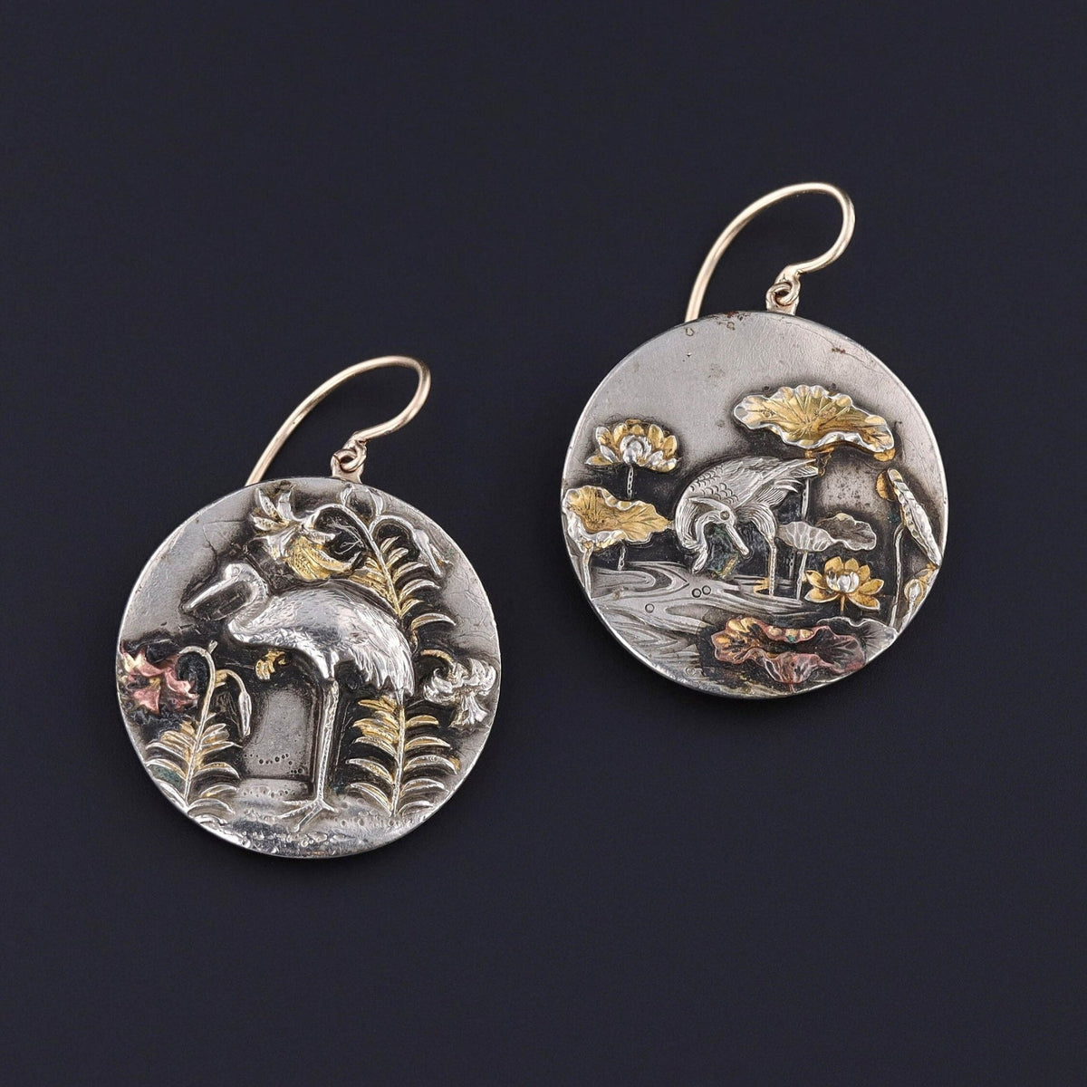 Antique Shakudo Conversion Earrings - Trademark Antiques