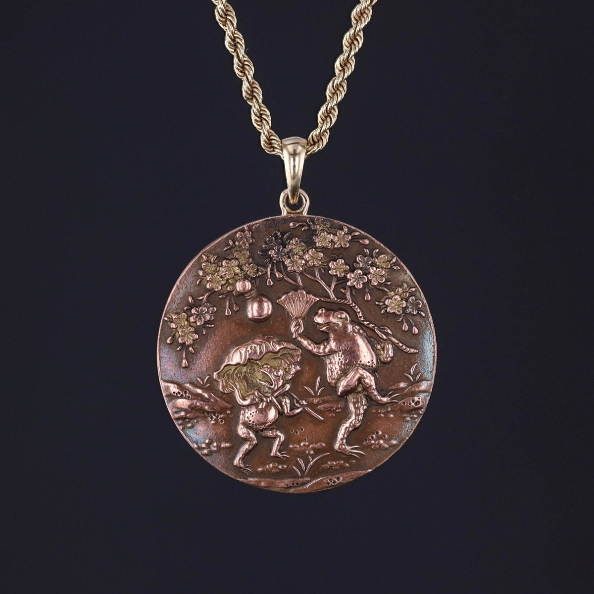 Antique Shakudo Frog Pendant Mounted in 14k Gold - Trademark Antiques