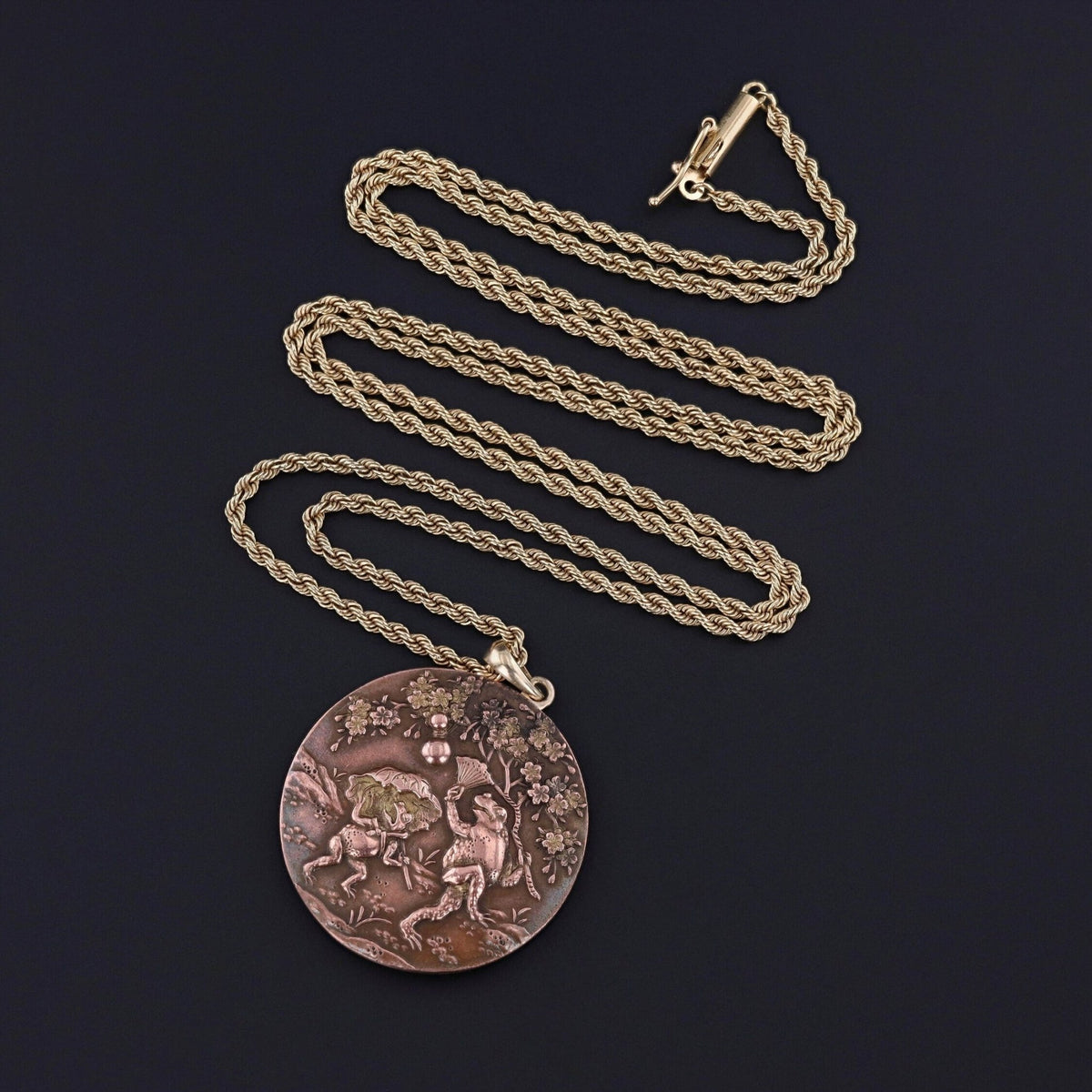 Antique Shakudo Frog Pendant Mounted in 14k Gold - Trademark Antiques