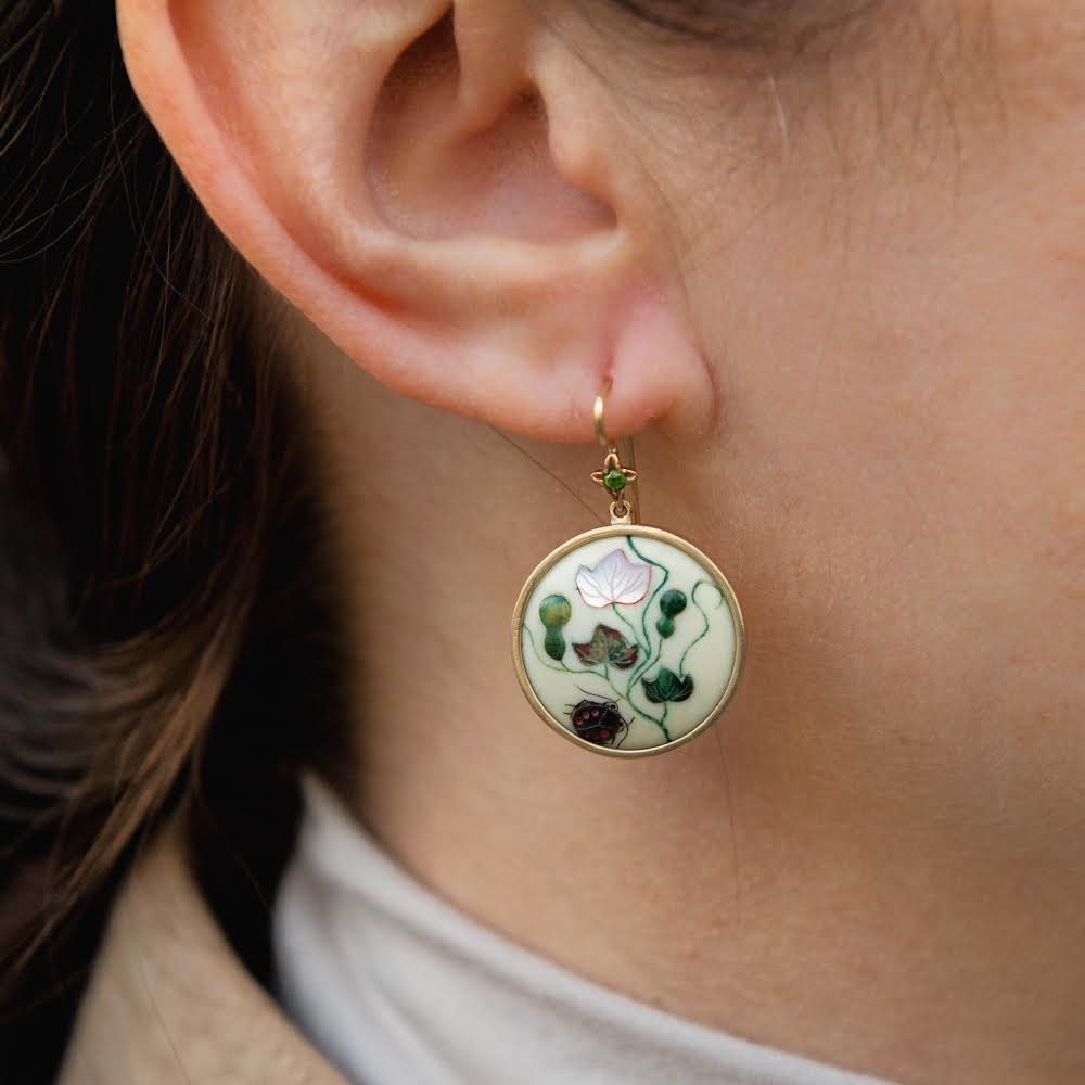 Antique Shibayama Flower Conversion Earrings in 14k Gold - Trademark Antiques