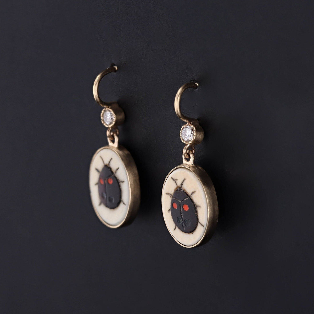 Antique Shibayama Ladybug Earrings of 14k Gold - Trademark Antiques