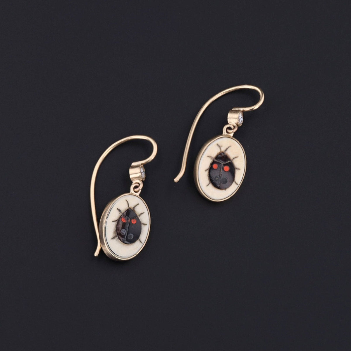 Antique Shibayama Ladybug Earrings of 14k Gold - Trademark Antiques