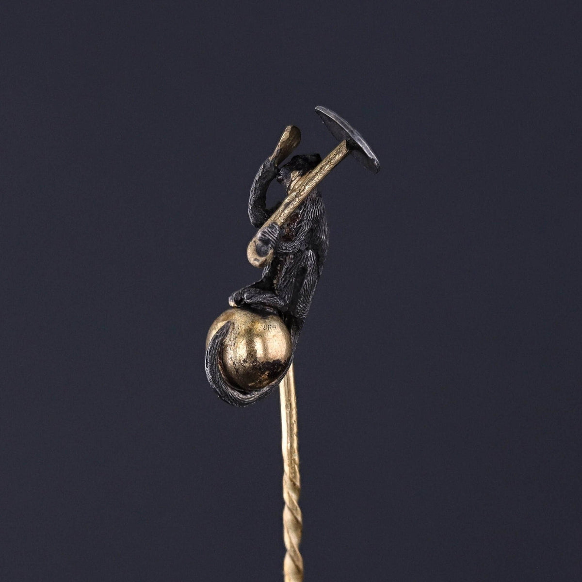 Antique Shibuichi Shakudo Monkey Stick Pin - Trademark Antiques