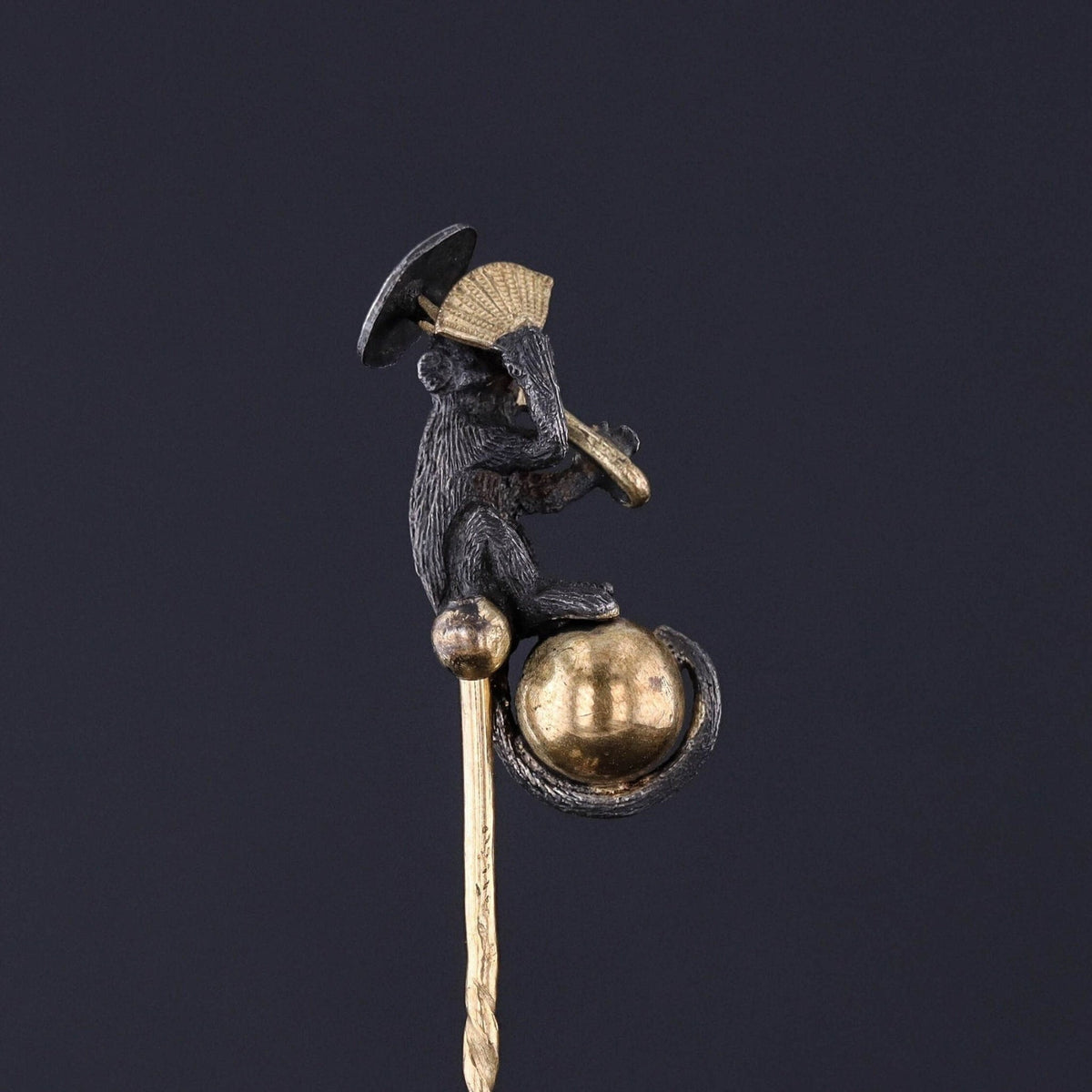 Antique Shibuichi Shakudo Monkey Stick Pin - Trademark Antiques