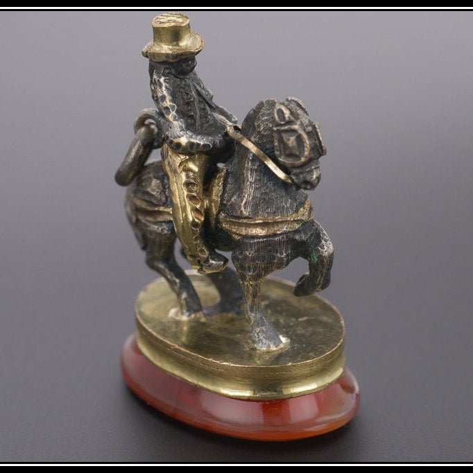 Antique Silver &amp; Agate Fob or Pendant, Victorian Horse Rider Fob with Carved Intaglio - Trademark Antiques