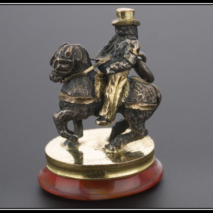 Antique Silver &amp; Agate Fob or Pendant, Victorian Horse Rider Fob with Carved Intaglio - Trademark Antiques