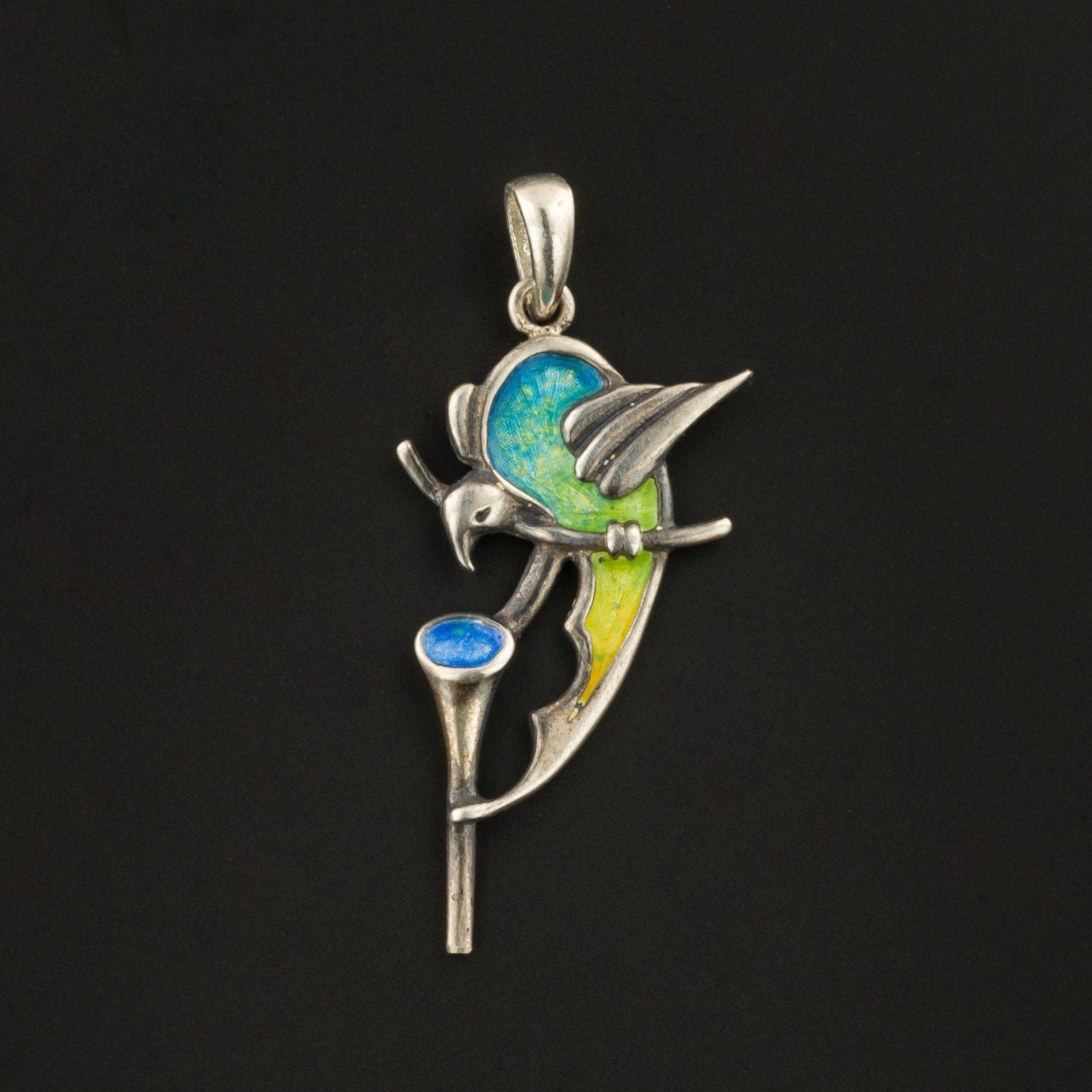 Antique Silver and Enamel Hummingbird Pendant - Trademark Antiques