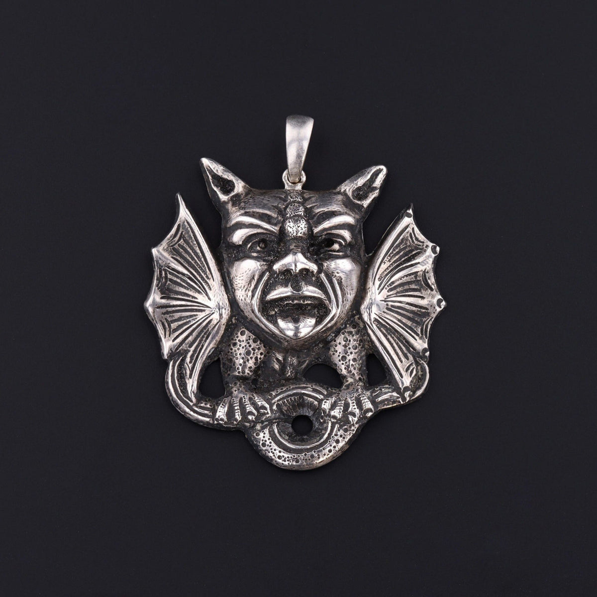 Antique Silver Gargoyle Pendant | Antique Pendant Conversion - Trademark Antiques