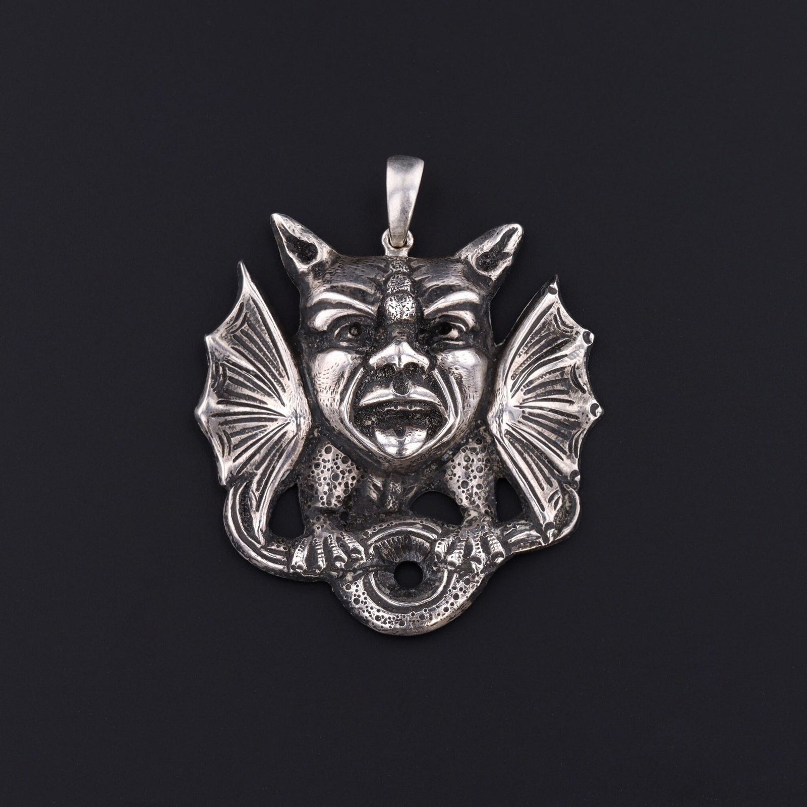 Antique Silver Gargoyle Pendant | Antique Pendant Conversion - Trademark Antiques