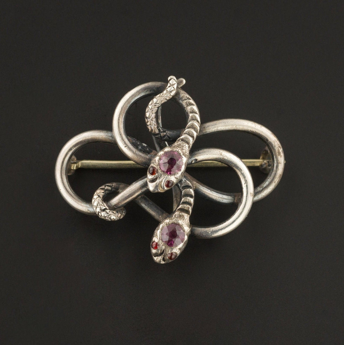 Antique Silver Snake Brooch | Antique Double Snake Watch Pin - Trademark Antiques