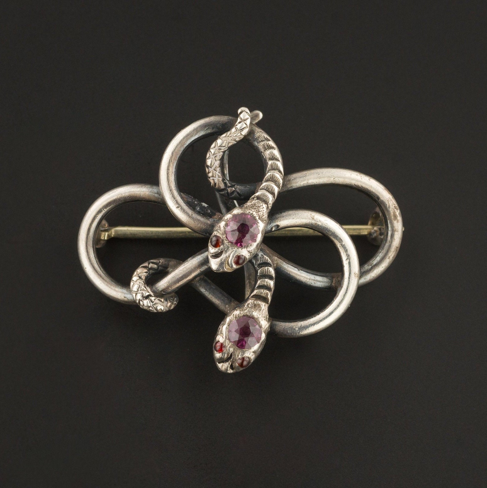 Antique Silver Snake Brooch | Antique Double Snake Watch Pin - Trademark Antiques