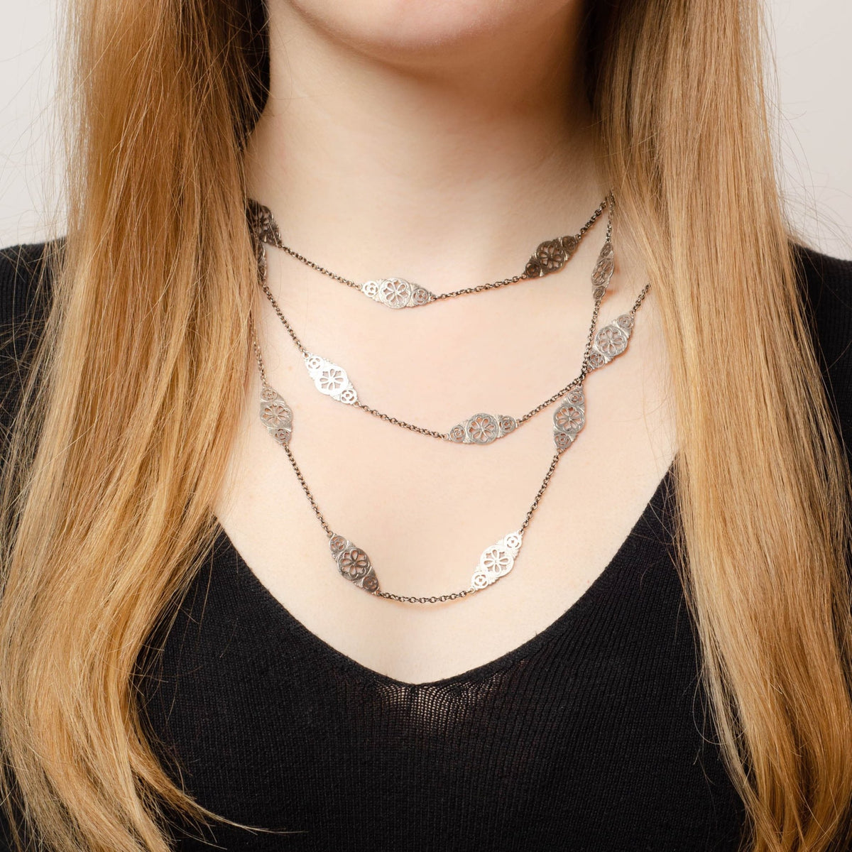 Antique Silver Station Necklace - Trademark Antiques