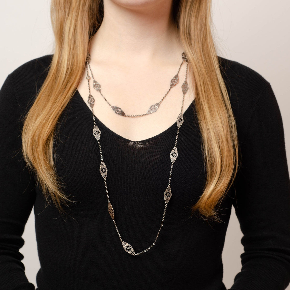Antique Silver Station Necklace - Trademark Antiques