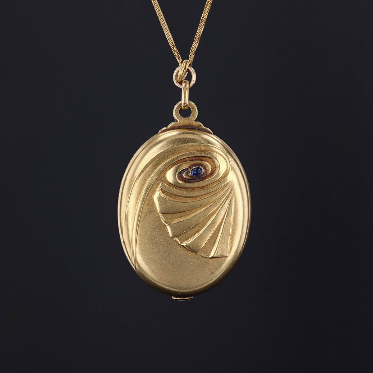 Antique Sliding Mirror Pendant Necklace | 14k Gold &amp; Sapphire - Trademark Antiques