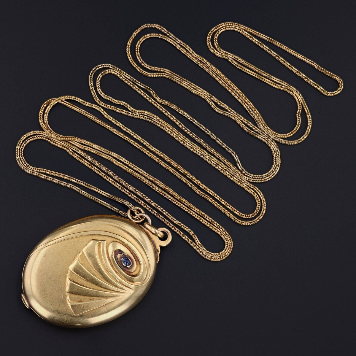Antique Sliding Mirror Pendant Necklace | 14k Gold &amp; Sapphire - Trademark Antiques