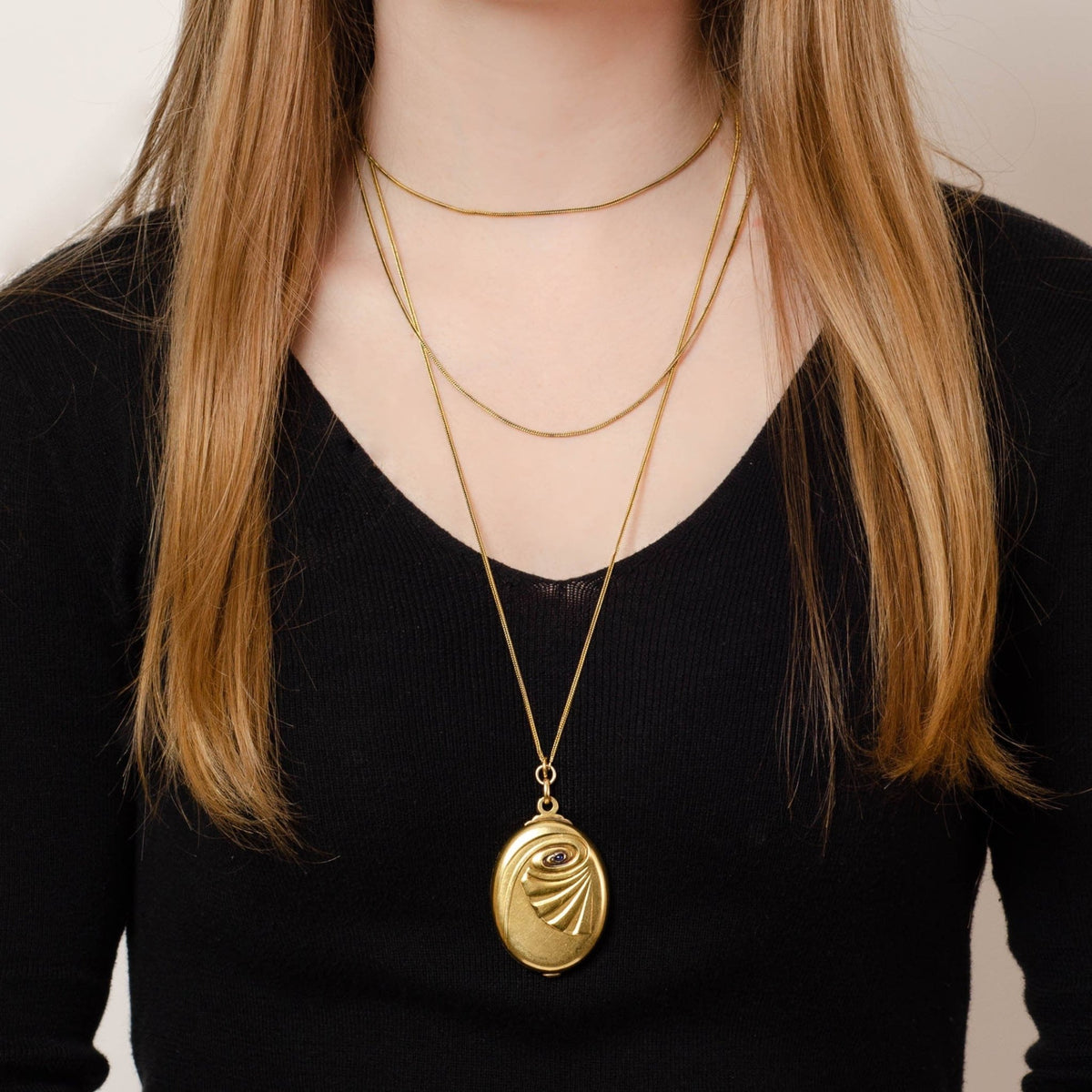 Antique Sliding Mirror Pendant Necklace | 14k Gold &amp; Sapphire - Trademark Antiques