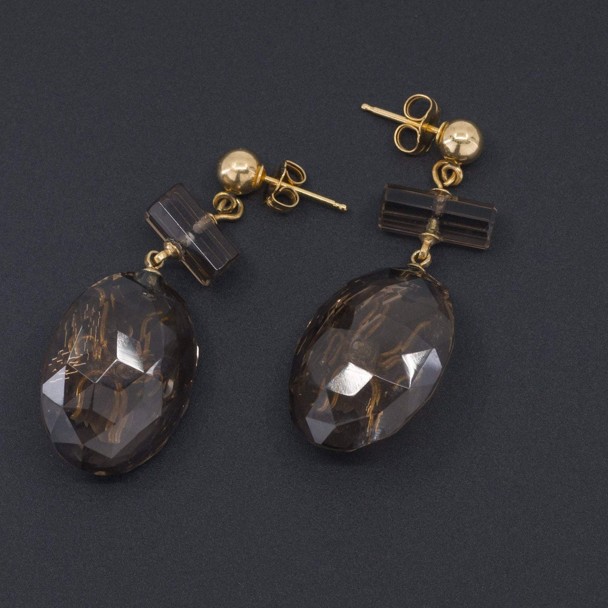 Antique Smokey Quartz Fly Earrings | Antique Earrings - Trademark Antiques