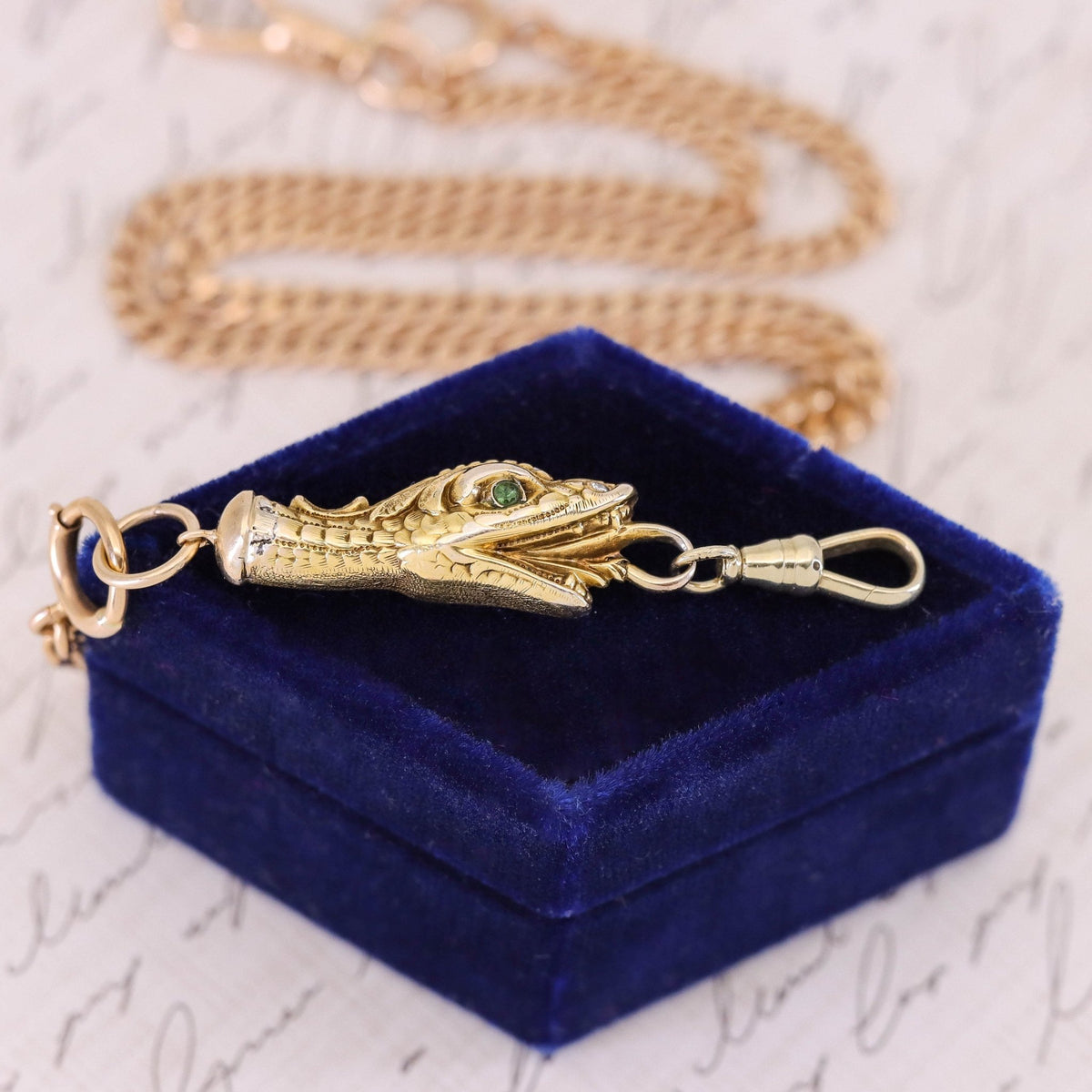 Antique Snake Charm Holder or Chain Extender of 10k &amp; 14k Gold - Trademark Antiques