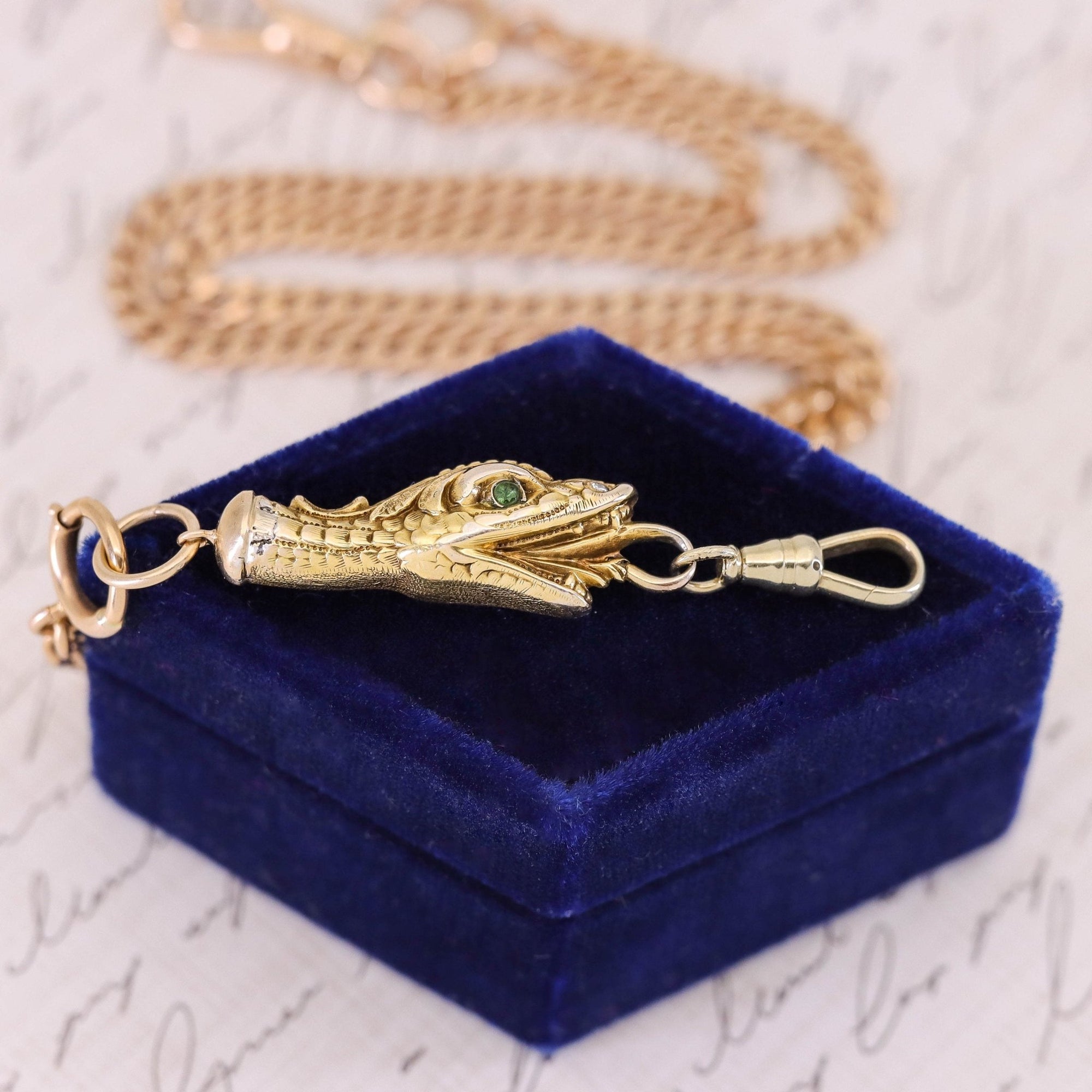 Antique Snake Charm Holder or Chain Extender of 10k & 14k Gold - Trademark Antiques