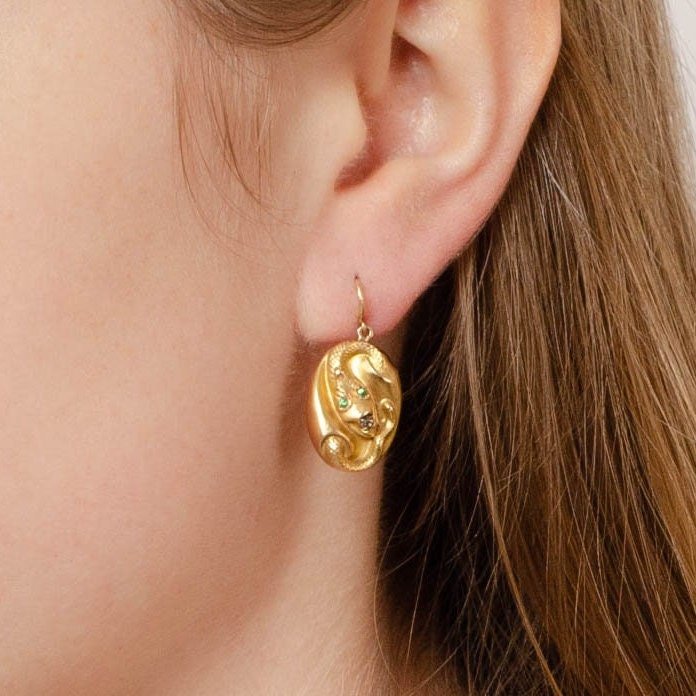 Antique Snake Conversion Earrings of 14k Gold - Trademark Antiques