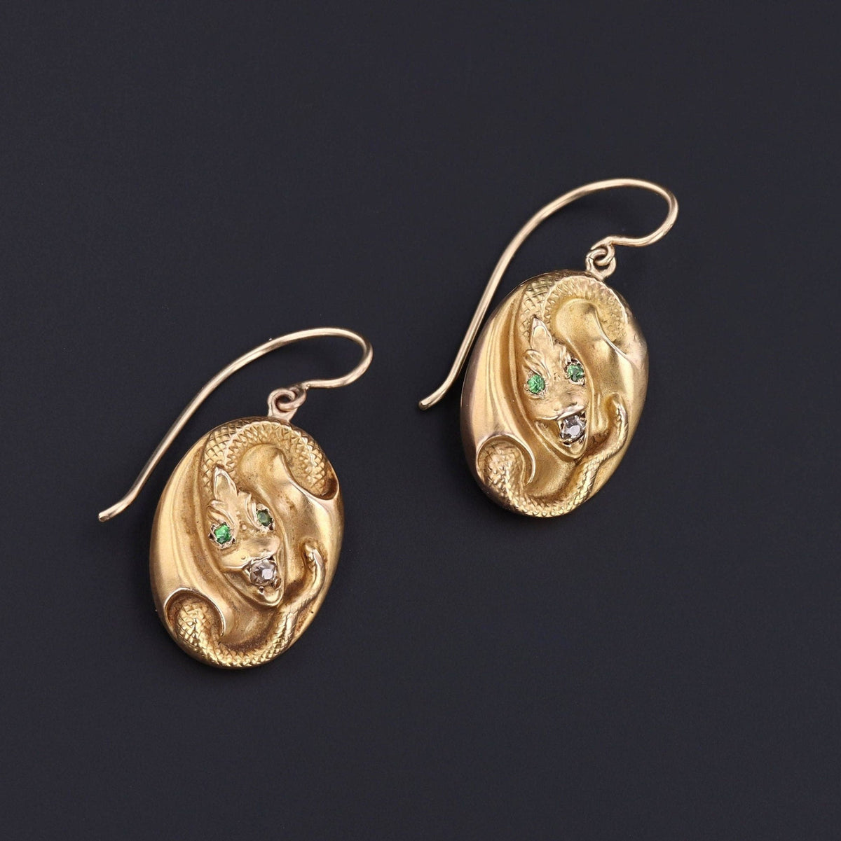 Antique Snake Conversion Earrings of 14k Gold - Trademark Antiques