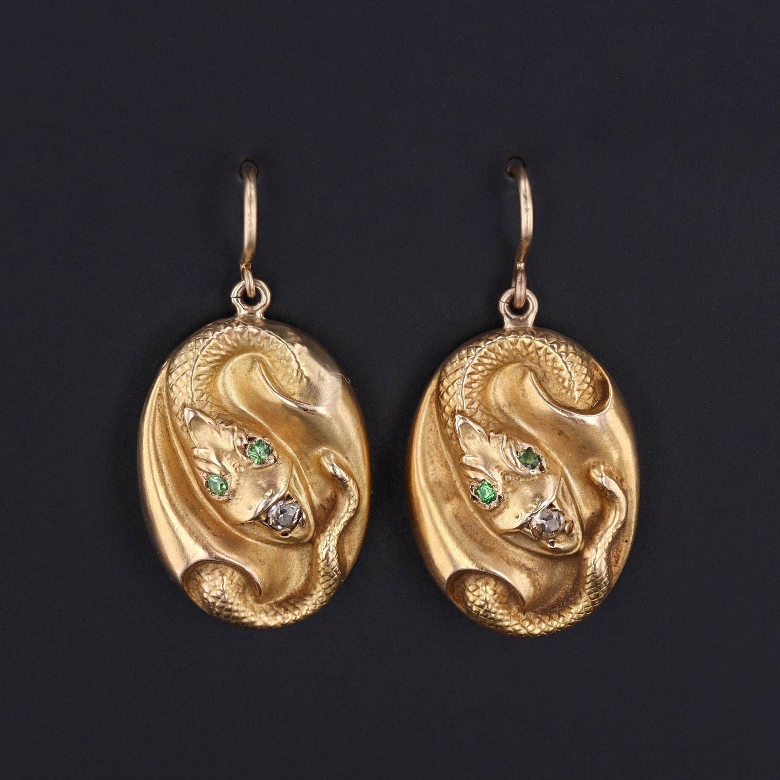 Antique Snake Conversion Earrings of 14k Gold - Trademark Antiques