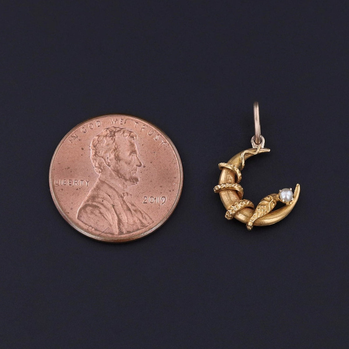 Antique Snake Crescent Charm of 14k Gold - Trademark Antiques