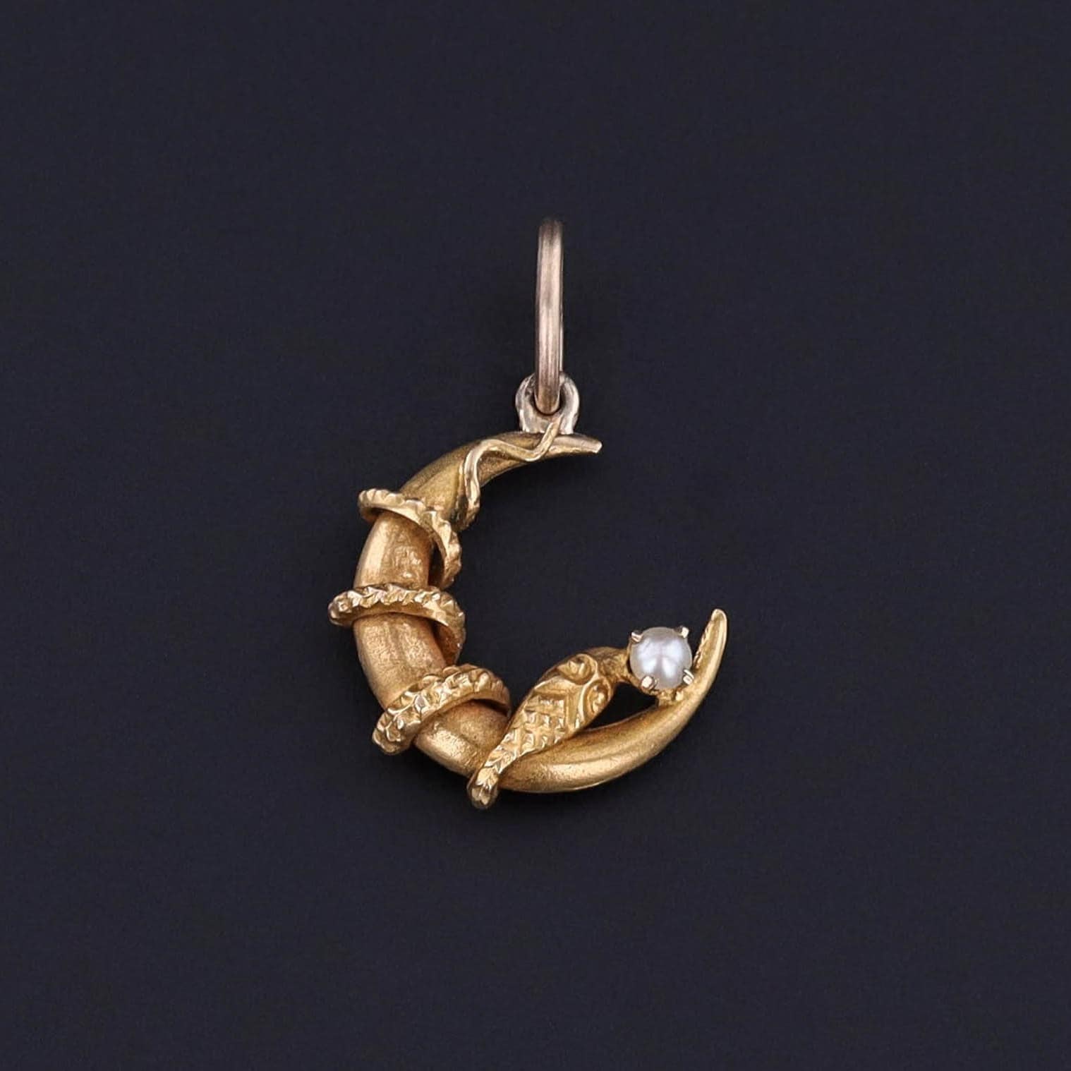 Antique Snake Crescent Charm of 14k Gold - Trademark Antiques