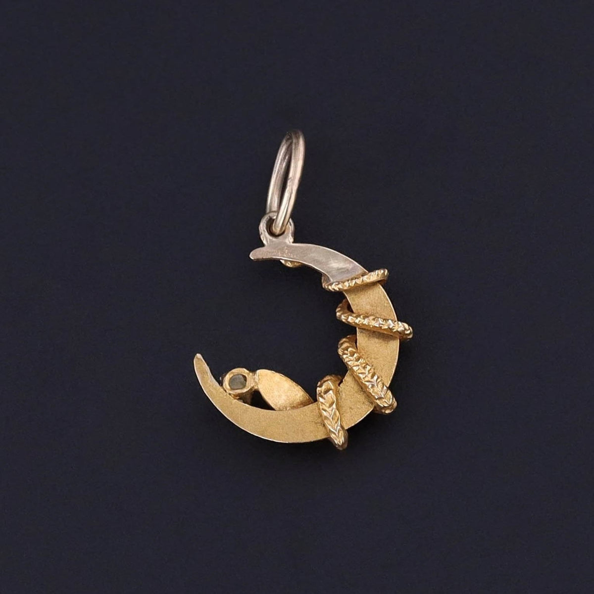 Antique Snake Crescent Charm of 14k Gold - Trademark Antiques