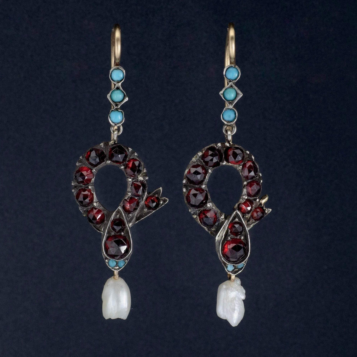 Antique Snake Earrings | Garnet &amp; Turquoise Snake Earrings - Trademark Antiques